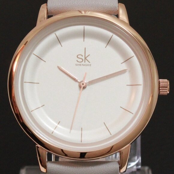 Ladies Dress Quartz Watch White Dial Grey Strap 38mm main image 5